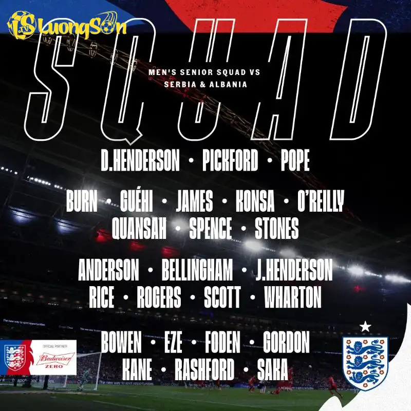 Danh sách triệu tập của đội tuyển Anh cho đợt FIFA Days tháng 11 Danh sách triệu tập của đội tuyển Anh cho đợt FIFA Days tháng 11